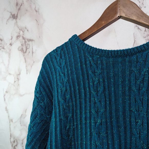 Diane Von Firstenburg Sweater Womens Large Teal Vtg Oversized Glitter Sparkle - Picture 2 of 11